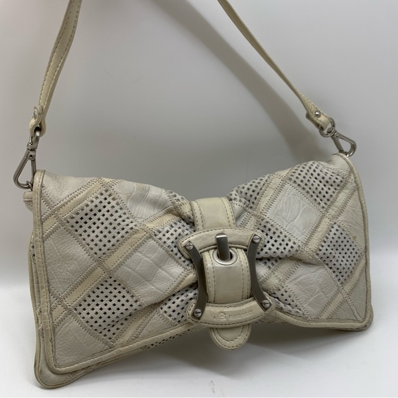 B.Mackowsky Light Gray Leather Perforated Large Clutch Handbag - Picture 12 of 16